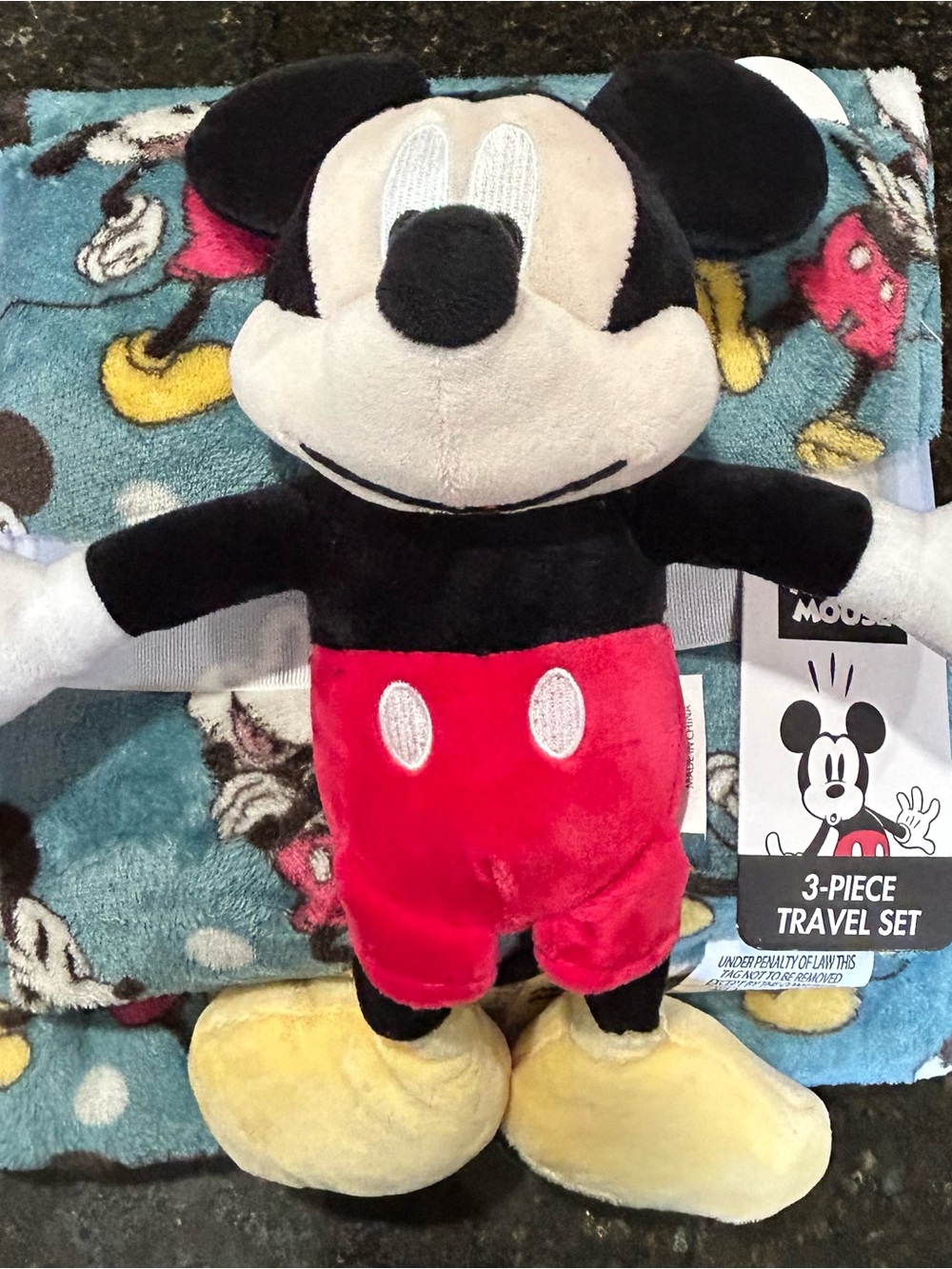 Mickey Mouse - 3 Piece Travel Set includes Plush Toy , Pillow & Blanket